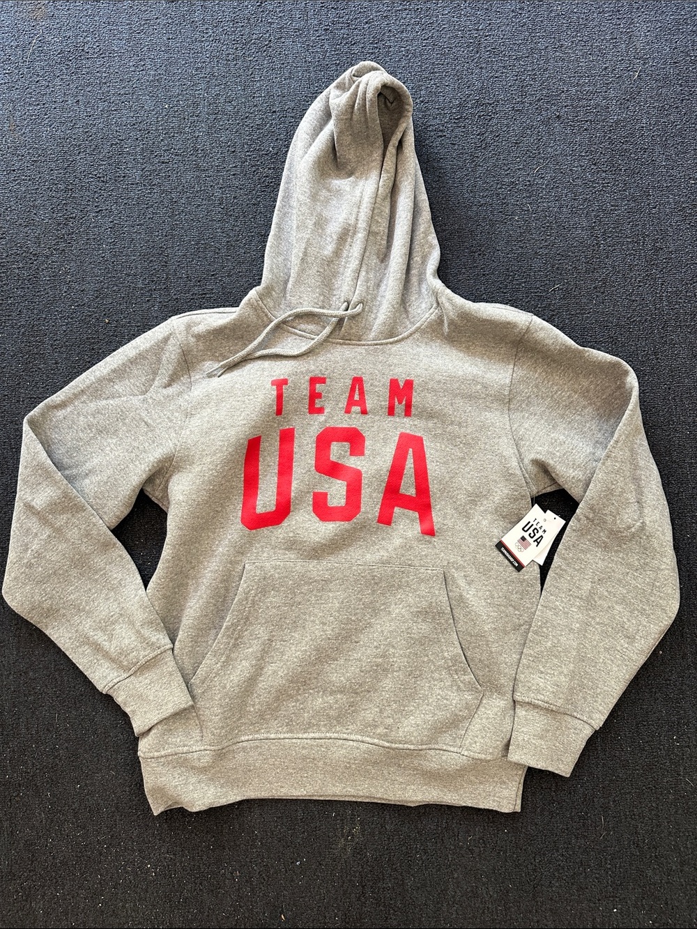 Team USA Gray Hooded Sweatshirt with Red Logo